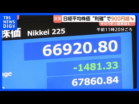 きょうは一転、大幅下落…日経平均株価・終値931円安　一時6万7000円割れ　ソフトバンクG・キオクシアHDなど利益確…