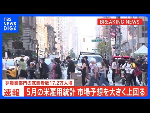 【速報】米5月雇用統計＋17万2000人　市場予想大きく上回る｜TBS NEWS DIG サムネイル