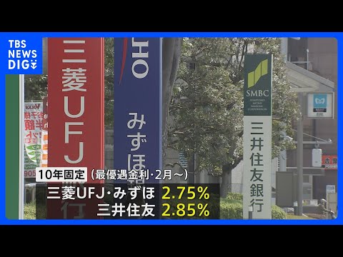 メガバンク3行　2月の住宅ローン固定金利を引き上げ　長期金利の上昇が主な要因｜TBS NEWS DIG サムネイル