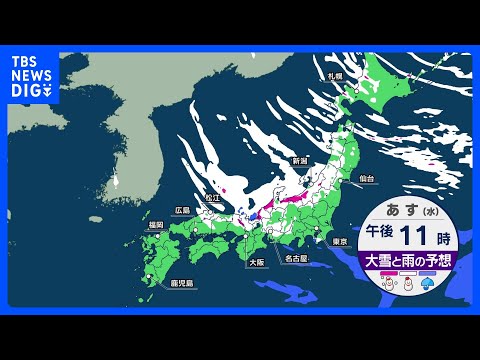 【強烈寒波】日本海側は大雪長期戦に　あすは東京や名古屋でも雪が舞う可能性 さらに冷え込む所も多い予想｜TBS NEWS… サムネイル
