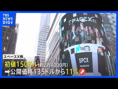 「スペースX」ナスダック上場 時価総額2兆ドル（約320兆円）突破　イーロン・マスク氏が人類史上初の“兆万長者”に｜T… サムネイル