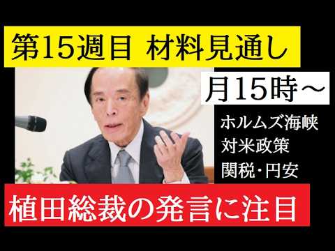 【中堅投資家】FX：第15週目材料見通し「月曜日植田総裁発言のみ」