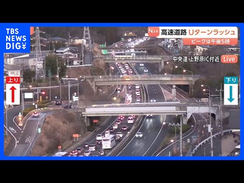 【関東の高速道路で渋滞】東北道・関越道は午後5時ピークに30キロ以上の渋滞予測　年末年始のUターンラッシュ｜TBS N…