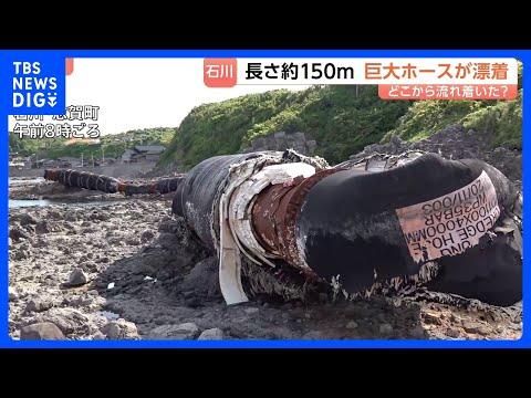 一体どこから？海岸に約150mの“巨大ホース”が漂着　重さ約300トンと推定　中国製と判明も所有者などは分からず…｜T…