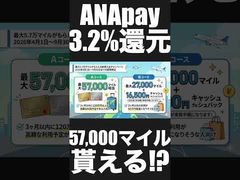 【マイル修行】ANApayに3.2%還元でチャージできるANAダイナーズクラブカードで57,000マイ… サムネイル
