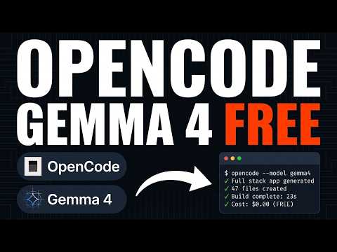 OpenCode + Gemma 4 31b = Full Apps INSTANTLY (100% FREE) サムネイル