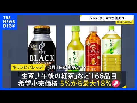7月以降も続々…ジャムやペットボトルのお茶など値上げ　キリン「生茶」など166品目5％～最大18％引き上げ｜TBS N… サムネイル