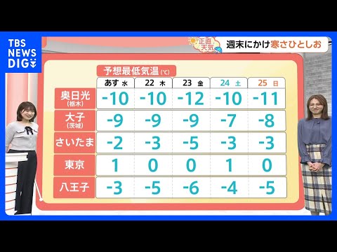 【1月21日 関東の天気】関東南部で雪やみぞれか｜TBS NEWS DIG